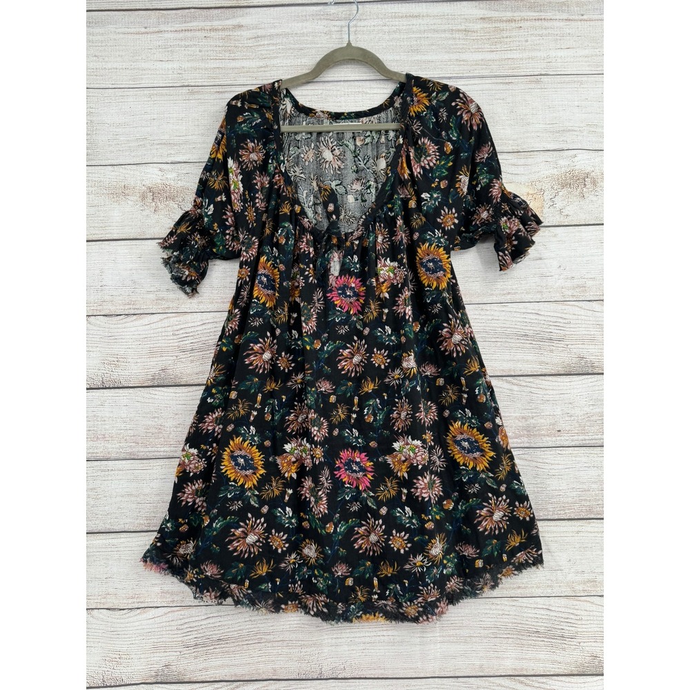 Natural Life Floral Dress Womens Medium Black Sunflower Boho Ruffle Pocket - Picture 1 of 9